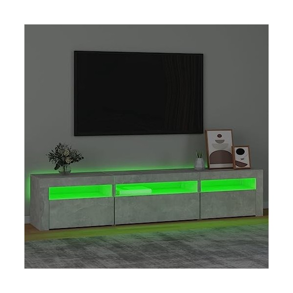 Hovothy Meuble TV avec Lumières LED Colorées Gris Béton 195x35x40 cm Bois dingénierie Armoire Vidéo Style Tendance Meuble Mé