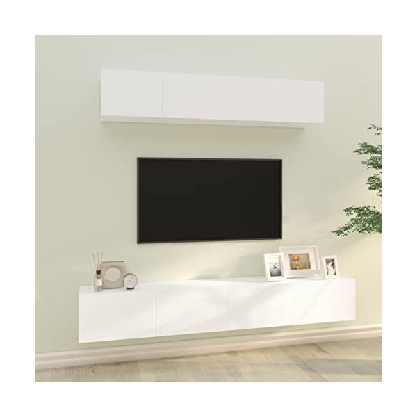 JUNZAI Ensemble de Meubles TV 4 pcs Blanc Bois dingénierie,Table Basse Salon Meuble TV,Meuble TV,Table Basse Couleurs