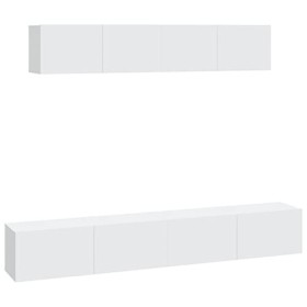 JUNZAI Ensemble de Meubles TV 4 pcs Blanc Bois dingénierie,Table Basse Salon Meuble TV,Meuble TV,Table Basse Couleurs