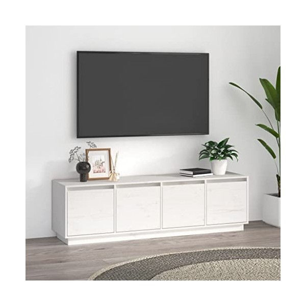 Keyur Meuble TV, Banc TV Buffet Bas Support de Télévision Meuble Télé Meuble TV Blanc 156x37x45 cm Bois de pin Massif
