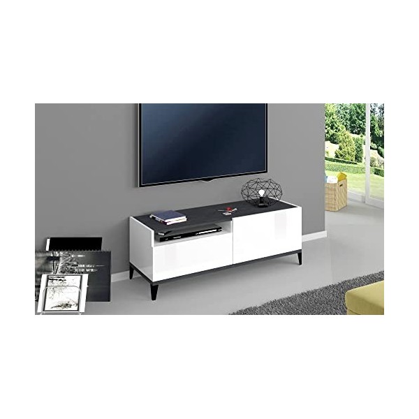 Dmora Meuble de séjour, fabriqué en Italie, Support pour TV de Salon à 1 Porte et 1 tiroir, 120 x 40 x 47 cm, Blanc Brillant 
