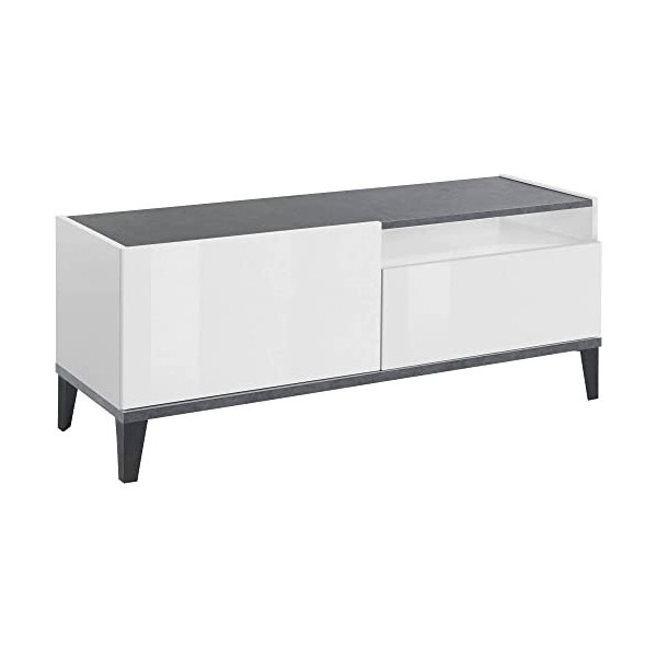 Dmora Meuble de séjour, fabriqué en Italie, Support pour TV de Salon à 1 Porte et 1 tiroir, 120 x 40 x 47 cm, Blanc Brillant 