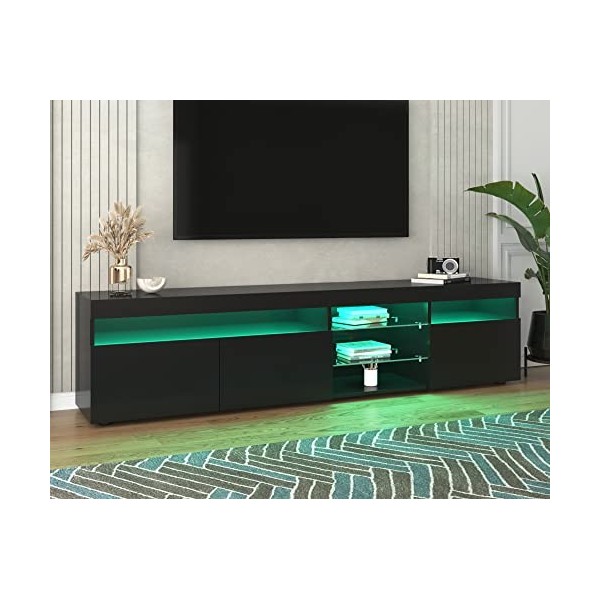 Meuble TV, Meuble télé, Meuble TV Chambre, Meuble TV LED, Meuble TV Moderne Noir, Panneau Lumineux, Convient pour Le Salon, L