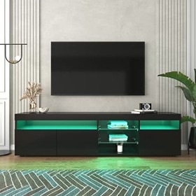 Meuble TV, Meuble télé, Meuble TV Chambre, Meuble TV LED, Meuble TV Moderne Noir, Panneau Lumineux, Convient pour Le Salon, L