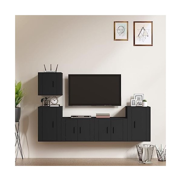Ensemble de Meubles TV 5 pcs Noir Bois dingénierie - Meuble TV, Armoire Basse Centre, Support Télé pour Salon Chambre,