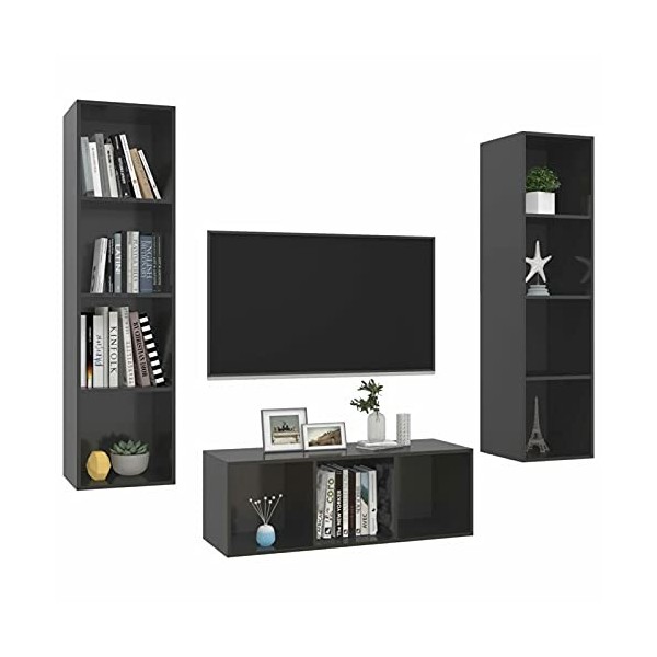 Susany Ensemble de Meuble TV Suspendu pour Salon Meuble TV Mural 3 pcs Gris Brillant Aggloméré