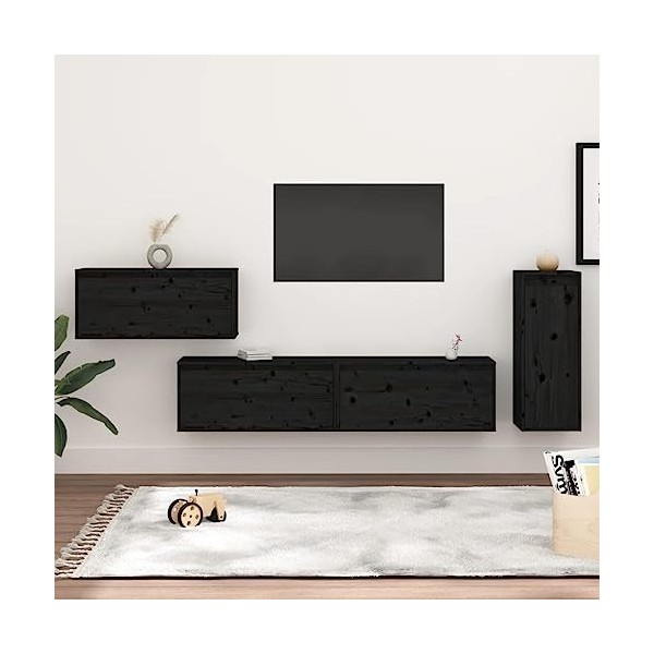 Générique Meubles TV 4 pcs Noir Bois Massif de pin,32.43 KG,3100223, Meubles, Meubles TV