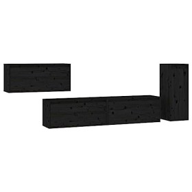 Générique Meubles TV 4 pcs Noir Bois Massif de pin,32.43 KG,3100223, Meubles, Meubles TV