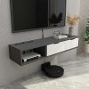 Meuble TV Table Flottante, Meuble TV Suspendu pour Petit Appartement avec 2 Tiroirs, Unité de Divertissement Murale pour Câbl
