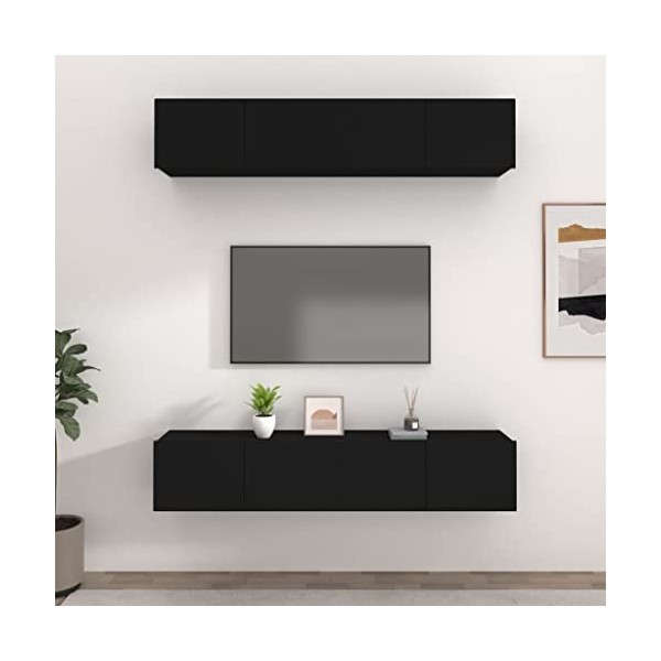 Camerina Meubles TV 4 pcs Noir 80x30x30 cm Bois dingénierie,Meuble TV,Table Basse Salon Meuble TV,Table Basse LED Couleurs