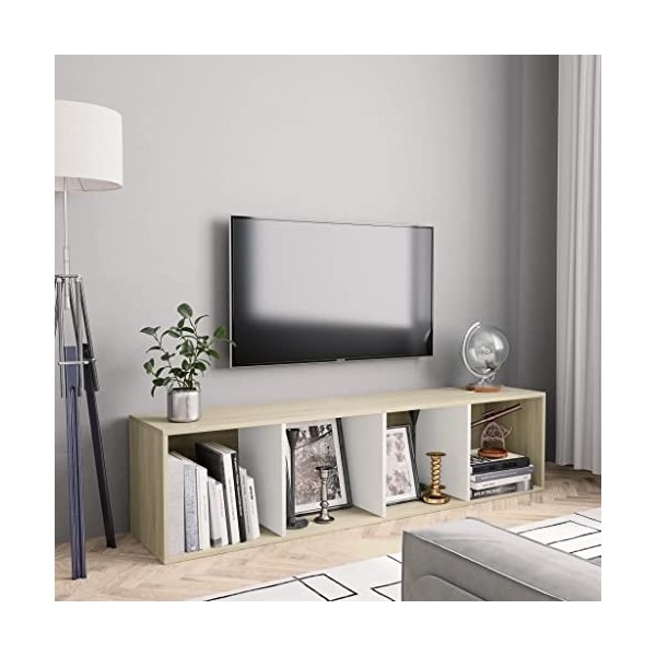 UTUMAX Meuble de rangement pour livre/TV Blanc et chêne sonoma 143 x 30 x 36 cm