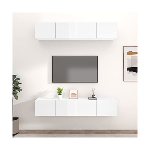 ZEYUAN Meubles TV 4 pcs Blanc Brillant 80x30x30 cm Bois dingénierie,Table Television Salon,Meuble Télé Haut,Meuble TV Haut
