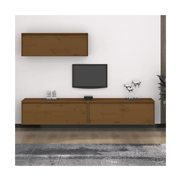 JUNZAI Meubles TV 3 pcs Marron Miel Bois Massif de pin,Meuble TV Longueur,Meubles De Salon TV,Meuble Bas Salon