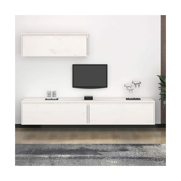 JUNZAI Meubles TV 3 pcs Blanc Bois Massif de pin,Table TV,Ensemble Meuble TV,Meuble TV
