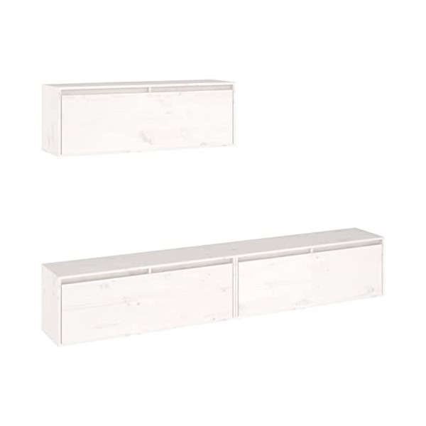 JUNZAI Meubles TV 3 pcs Blanc Bois Massif de pin,Table TV,Ensemble Meuble TV,Meuble TV
