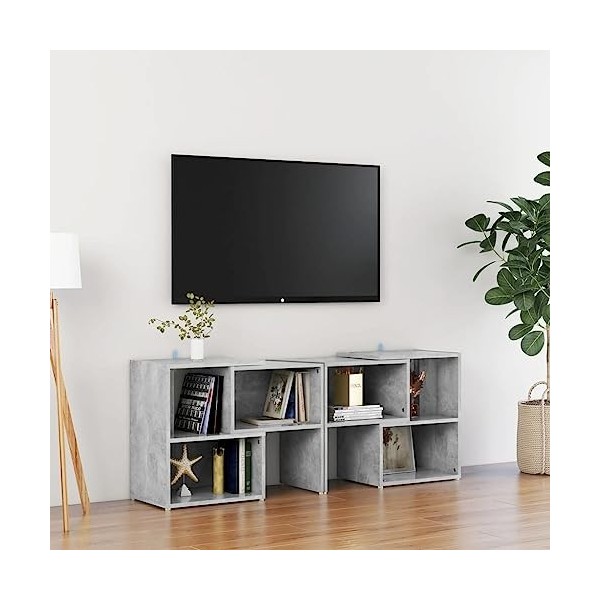 Meuble TV Gris béton 104x30x52 cm Aggloméré - Meuble TV, Armoire Basse Centre, Support Télé pour Salon Chambre,