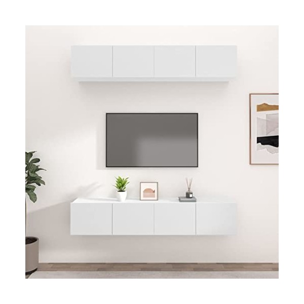 JUNZAI Meubles TV 4 pcs Blanc 80x30x30 cm Bois dingénierie,Meuble TV,Meuble TV Moderne,Meuble de Salon