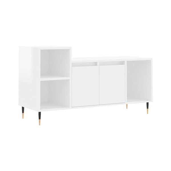 KEAAN Centres de divertissement et meubles TV, meuble TV blanc brillant, 100 x 35 x 55 cm, bois dingénierie