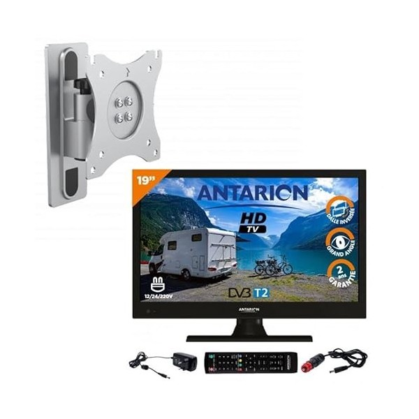 Antarion Pack TV LED 19" 48cm Téléviseur HD 12V + Support TV
