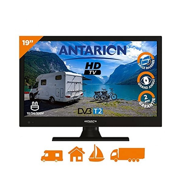 Antarion Pack TV LED 19" 48cm Téléviseur HD 12V + Support TV