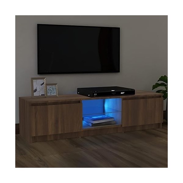 vidaXL Meuble TV avec lumières LED chêne Marron 120x30x35,5 cm