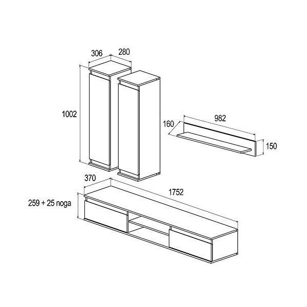BIM Furniture LUSIA Lot de 3 meubles muraux pour meuble TV à suspendre Blanc