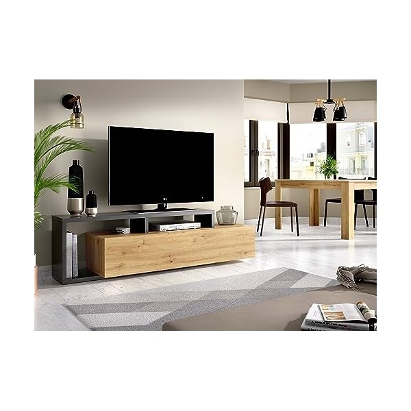 Dmora Meuble TV Maiella, Bas, Buffet de Salon pour télévision, 165 x 40 x 47 cm, chêne Noeuds et Anthracite