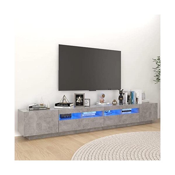Canditree Meuble TV Moderne avec Lumières LED Banc TV Support de Télévision avec Espace de Rangement 260 cm Gris béton 
