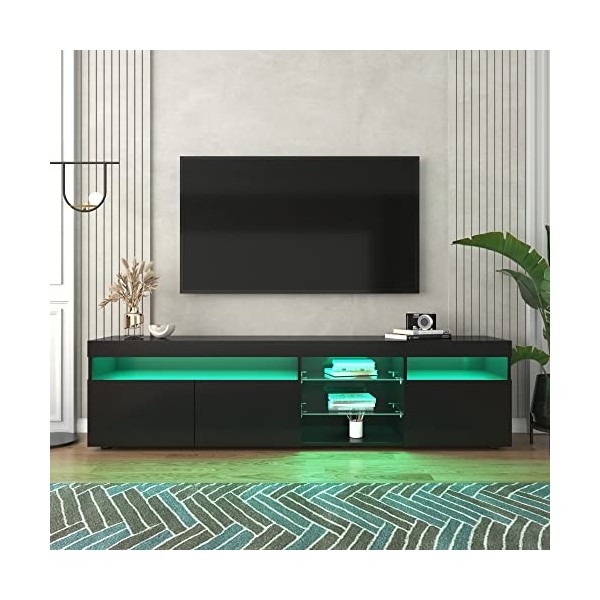 KecDuey Meuble TV moderne de 180 cm - Panneau clair - Éclairage LED variable - Pour salon et salle à manger - 180 cm noir, 1