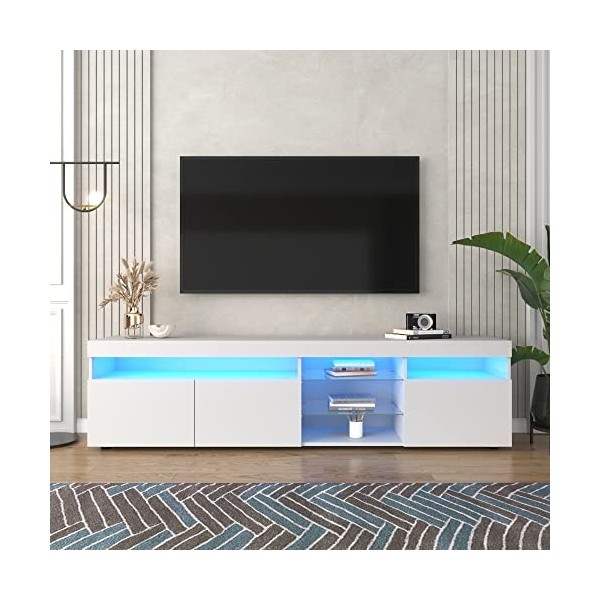 KecDuey Meuble TV moderne de 180 cm - Panneau clair - Éclairage LED variable - Pour salon et salle à manger - 180 cm noir, 1