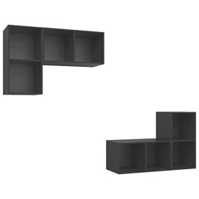 Table Télévision Basse, Simplicité et Élégance Meubles Muraux pour TV 4 pièces Gris Meuble TV Salon avec Grand Stockage