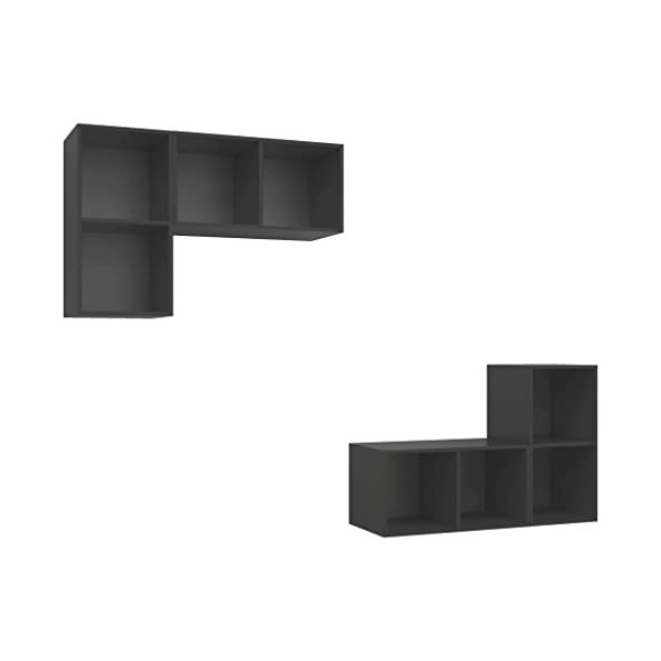 Table Télévision Basse, Simplicité et Élégance Meubles Muraux pour TV 4 pièces Gris Meuble TV Salon avec Grand Stockage