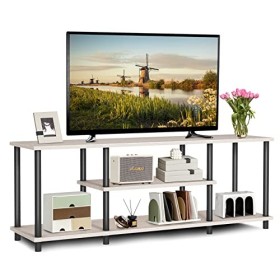 Giantex Meuble TV en Métal avec 8 Pieds, Meuble TV de Salon Industriel pour TV Jusqu’à 50 Pouces, Commode Basse et Compartime