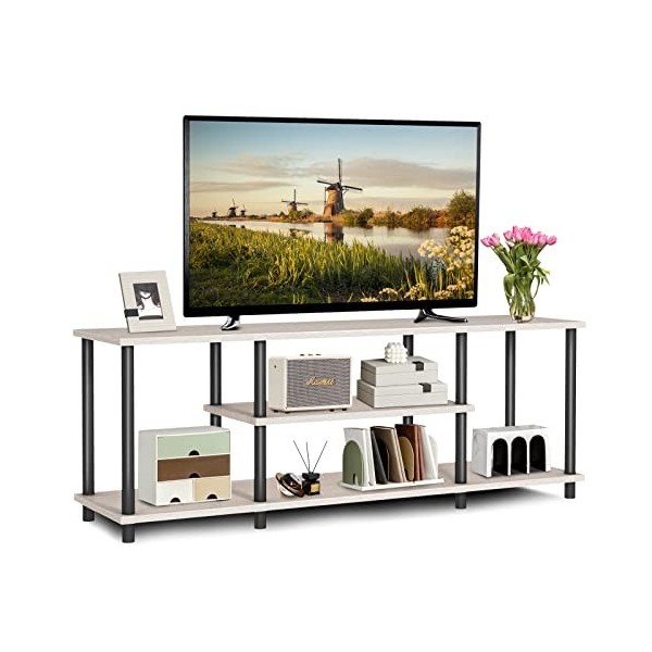 Giantex Meuble TV en Métal avec 8 Pieds, Meuble TV de Salon Industriel pour TV Jusqu’à 50 Pouces, Commode Basse et Compartime
