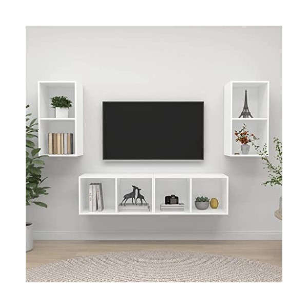 Table de télévision basse, simplicité et élégance Meubles muraux pour TV 4 pièces aggloméré Blanc Meuble TV Salon avec grand 