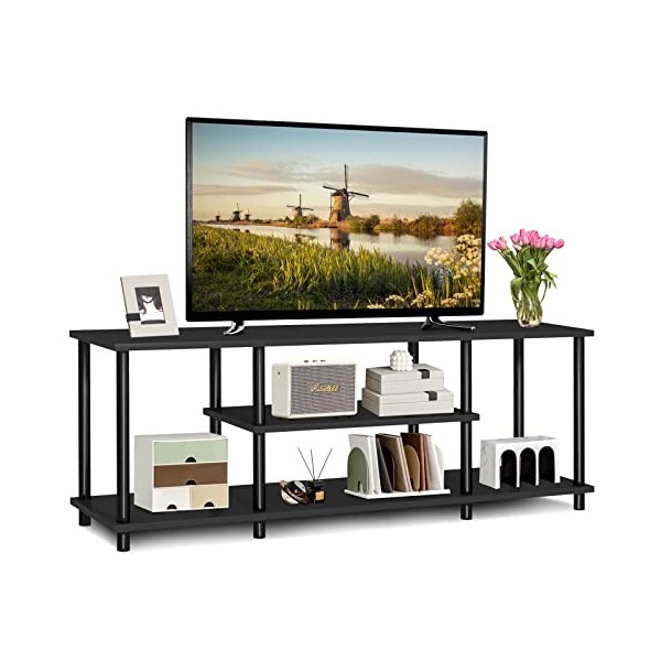 Giantex Meuble TV en Métal avec 8 Pieds, Meuble TV de Salon Industriel pour TV Jusqu’à 50 Pouces, Commode Basse et Compartime