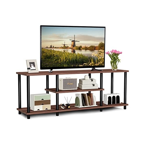 Giantex Meuble TV en Métal avec 8 Pieds, Meuble TV de Salon Industriel pour TV Jusqu’à 50 Pouces, Commode Basse et Compartime
