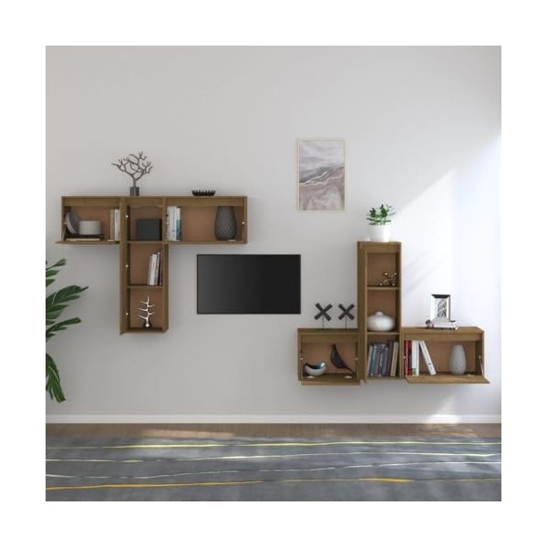 Générique Meubles TV 6 pcs Marron Miel Bois Massif de pin,40.15 KG,3100257, Meubles, Meubles TV