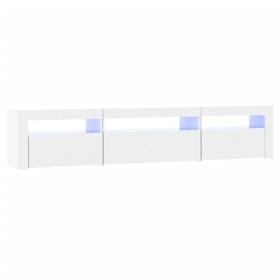 Meuble TV, Banc TV Support de Télévision Table TV Bas Armoire Basse Meuble TV avec lumières LED Blanc Brillant 195x35x40 cm
