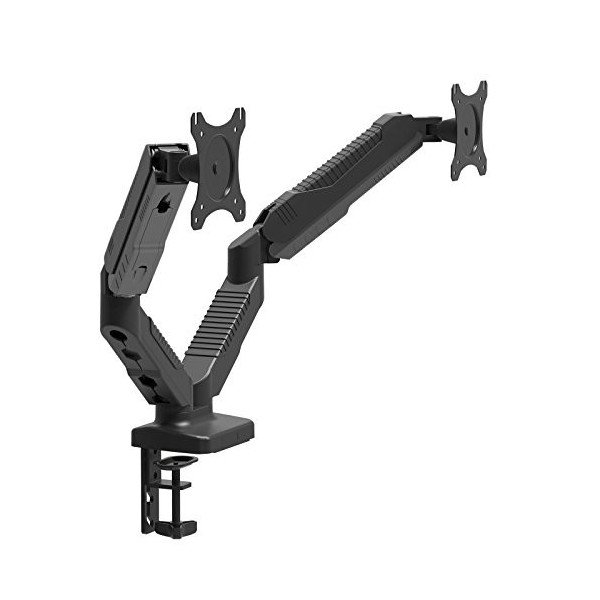 HFTEK - Support de Bureau pour 2 écran pc LCD LED de 15"-27" - VESA de 75 x 75 / 100 x 100, C Clamp Équipé, Ressort à Gaz, Er