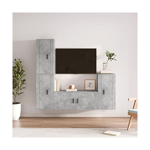 ZEYUAN Ensemble de Meubles TV 4 pcs Gris béton Bois dingénierie,Table Television Salon,Meuble Télé Haut,Meuble TV Haut