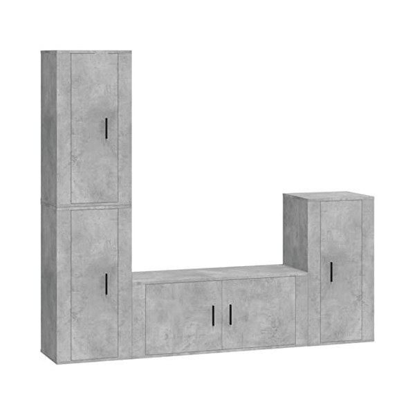 ZEYUAN Ensemble de Meubles TV 4 pcs Gris béton Bois dingénierie,Table Television Salon,Meuble Télé Haut,Meuble TV Haut