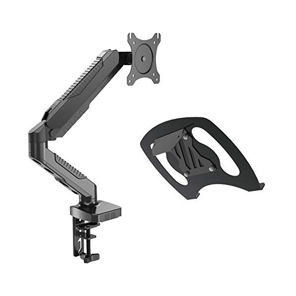 HFTEK - Support de Bureau pour 2 écran pc LCD LED de 15"-27" - VESA de 75 x 75 / 100 x 100, C Clamp Équipé, Ressort à Gaz, Er