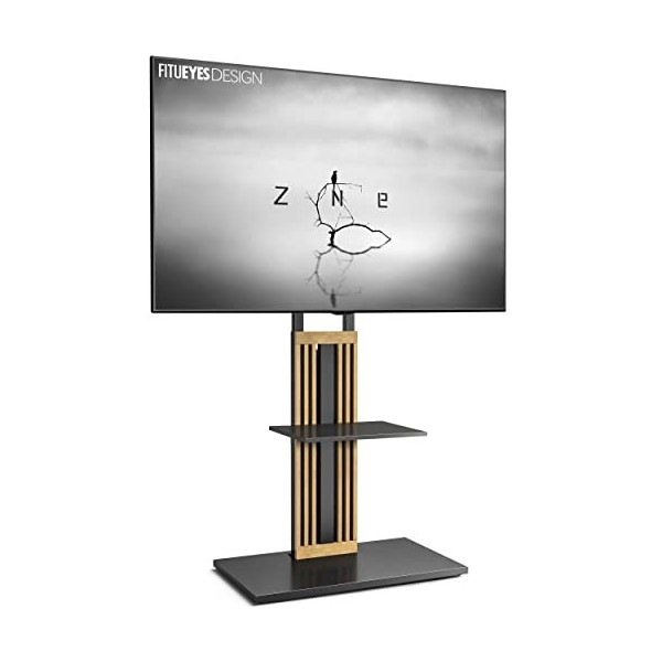 FITUEYES Design Série Zen Support TV Pied pour Ecran de 55 à 80 Pouces, en Bois Massif Hauteur Réglable sur 4 Niveaux, Angle 