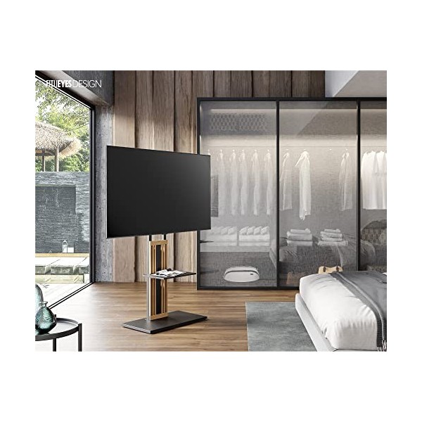 FITUEYES Design Série Zen Support TV Pied pour Ecran de 55 à 80 Pouces, en Bois Massif Hauteur Réglable sur 4 Niveaux, Angle 