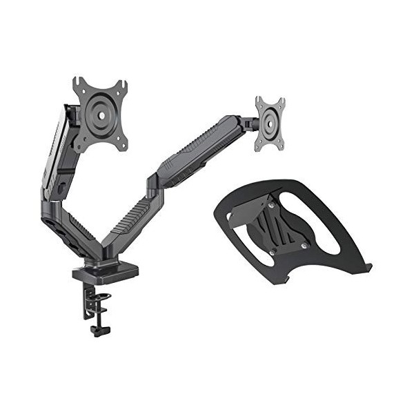 HFTEK - Support de Bureau pour 2 écran pc LCD LED de 15"-27" - VESA de 75 x 75 / 100 x 100, C Clamp Équipé, Ressort à Gaz, Er