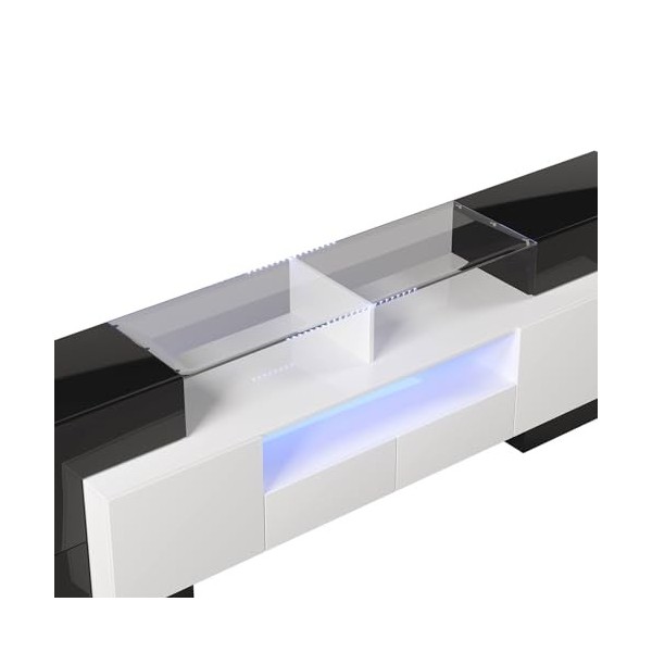 Sweiko Meuble TV, bas avec éclairage LED, commode avec beaucoup despace de rangement, meuble de salon de forme unique avec s