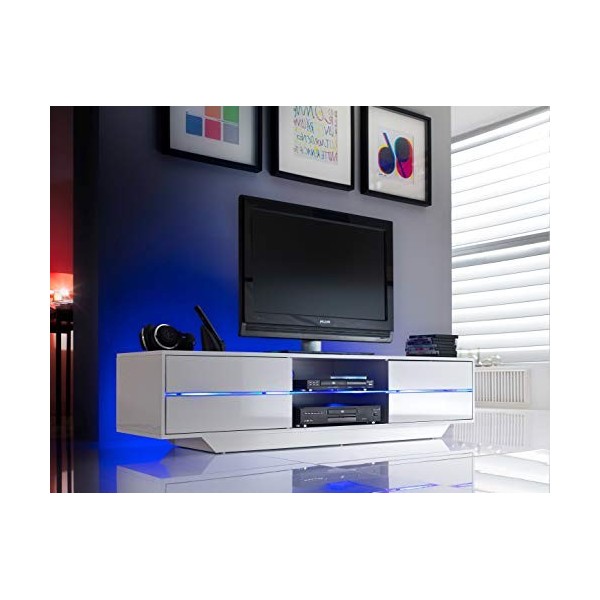 Robas Lund Lowboard Blanc Brillant Meuble TV avec Eclairage LED variable en coloris