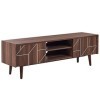 Meuble TV Bois Sombre à 2 Compartiments et 1 Étagère Trous pour Câbles Franklin