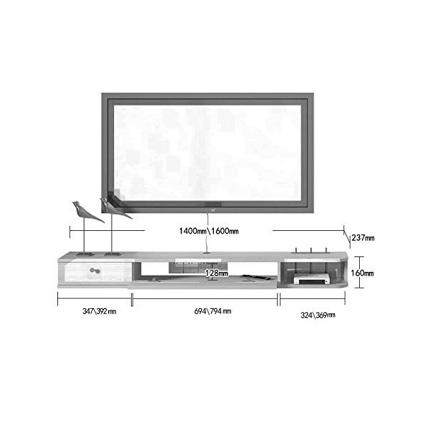 Brooke shop Meuble TV flottant, cloison pour composants TV, console multimédia murale, meuble de salon, étagère DVD/B / 140×2